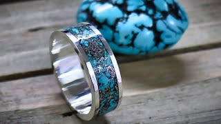 How to make a silver and turquoise inlay ring without a lathe [upl. by Roxanna780]