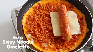 Korean Buldak Spicy Noodle Omelette with Cheese amp Sausage [upl. by Sungam]