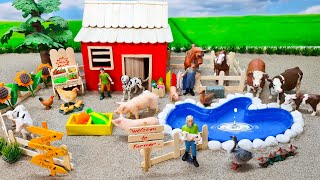 Farm Country Diorama with Barnyard Animal Figurines  Cattle Farm  Barn Animal  Farm House [upl. by Ahsilem988]