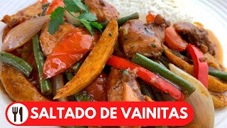 🇵🇪 SALTADO DE VAINITAS CON POLLO  RECETA PERUANA [upl. by Yadnil]