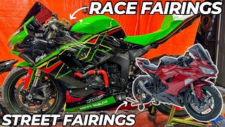 ZX6R Rebuild Part 13  Installing ABS Race Fairings On My ZX6R [upl. by Ogirdor]