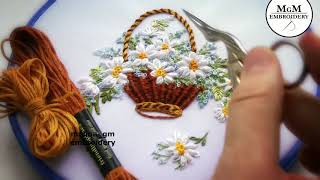 Flower embroidery Basket with Daisies 🌼easy embroidery [upl. by Annaiek]