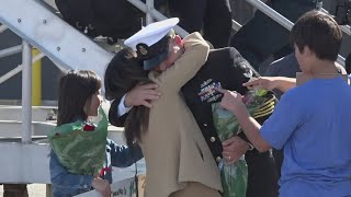 USS Indianapolis returns to Mayport just in time for holidays following 7month deployment [upl. by Yecaj]