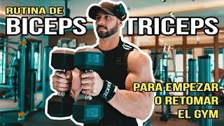 RUTINA DE BICEPS Y TRICEPS PARA EMPEZAR O RETOMAR EL GYM  Gymtopz [upl. by Jasik]