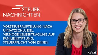 Vorsteueraufteilung Vermögensübertragung Steuerpflicht von Zinsen  Steuernachrichten Update 2524 [upl. by Gerlac]