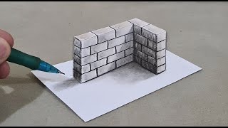 3d drawing wall on paper for beginner step by step [upl. by Hussein]