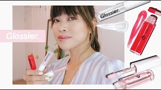 GLOSSIER LIP GLOSS REVIEW ALL 3 SHADES amp DISCOUNT CODE First impressions and review [upl. by Kieger145]