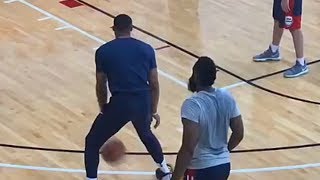 Russell Westbrook Mocks James Hardens Step Back Move In Front of Him 2018 USA Basketball [upl. by Clementis869]