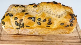 Bread with Pumpkin Seeds  No knead Italian style bread with Wheat Flour [upl. by Nyar434]