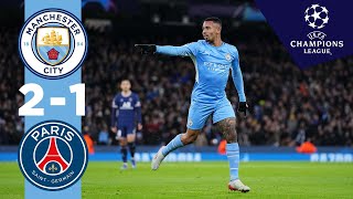 Man City Highlights  City 21 PSG  Manchester City into the last 16 of the Champions League [upl. by Nosle]