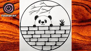 Circle drawing😍 panda drawings😊easy circle drawing😀 easy circle scenery❤ panda drawing in circle⭕ [upl. by Constantia175]