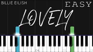 Billie Eilish x Khalid  Lovely  EASY Piano Tutorial [upl. by Ttirrej]