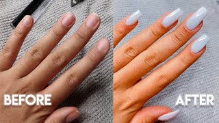 SUPER EASY POLY GEL NAIL SET WITH TIPS  DIY QUARANTINE LIFE [upl. by Htenywg]