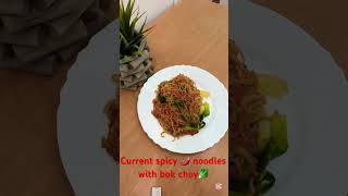 current spicy 🌶️ noodles with bok choy 🥬 fooddiaries likasdaries apt vegsausages asiandishes [upl. by Ahtamat]