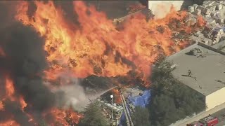 SOCAL WAREHOUSE FIRE Crews work to contain blaze in Carson [upl. by Polivy936]