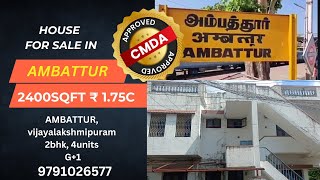 🏘🌇2BHK 4UNITS House for sale in ambattur near bus stop 2400sqft ₹175C chennairealestate [upl. by Aneehsak914]