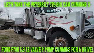 TAKING THE PETERBILT 379 BIG CAM SUMMINS AND F700 59 12VALVE CUMMINS FOR A DRIVE [upl. by Cinomod]