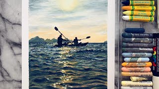 Oil Pastel Drawing  Canoeing in the Sea using Crayola Mungyo and Sennelier Oil Pastels 오일파스텔 드로잉 [upl. by Puduns]