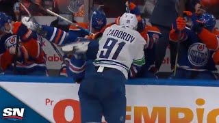 Canucks Nikita Zadorov Absolutely Levels Evander Kane Into Oilers Bench [upl. by Ermey94]