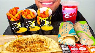 ASMR TACO BELL BURRITOS QUESADILLA NACHO CHEESE FRIES MUKBANG FREEZE TALKING REVIEW EATING CHALLENGE [upl. by Bunns]