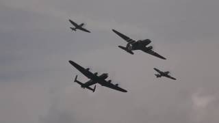 BBMF Trenchard Formation  Dakota Lancaster Spitfire amp Hurricane  RAF Cosford Airshow 2018 [upl. by Drofnas586]