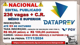 DATAPREV 2024  EDITAL PUBLICADO  FGV 2024 [upl. by Acirt589]