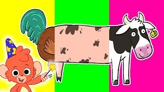 Farm Animal names and sounds  Wrong Heads  Mix and Match Cow Pig Rooster Sheep [upl. by Delbert267]