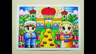 Cara Mewarnai Gradasi Crayon  Oilpastel  Pergi ke Masjid [upl. by Aivek862]