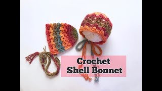 Crochet Baby Bonnet  Shell Bonnet 03 months [upl. by Bryn966]