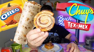 PUMPKIN SWEETS CHUYS TEX MEX CRUMBL COOKIES amp MORE MUKBANG CHEAT DAY 🤤 [upl. by Ayahc]