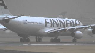 Storm Finnair Airbus A340300 Take off at Narita [upl. by Ailehc]