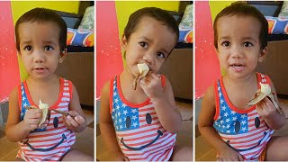 One year old baby eating banana [upl. by Cherise]