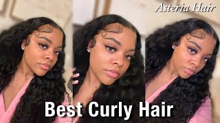 BEST CURLY HAIR FOR FALL 💕 DETAILED WATER WAVE FRONTAL WIG INSTALL  ASTERIA HAIR [upl. by Inaj]