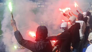 VSKSkövde AIK Dubbla bränningar och Tifo i sista matchen för våren [upl. by Arihas665]