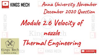 Module 26 velocity of steam nozzle Anna University November December 2020 question [upl. by Melinde]