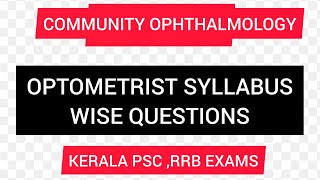 Optometrist psc questionsCommunity ophthalmology [upl. by Rosette165]