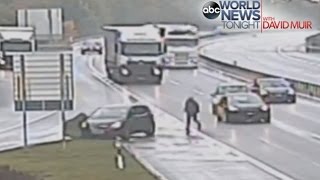 Motorist Chases Runaway Car Down Highway [upl. by Cordova]