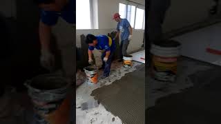 COMO INSTALAR PORCELANATO DE GRAN FORMATO 02 Comienzo  En Piso 120x240 [upl. by Alleoj264]