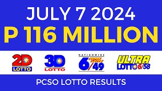 Lotto Result Today 9pm July 7 2024  PCSO Complete [upl. by Furie]