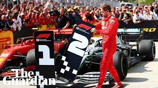 Sebastian Vettel moves No 1 board away from Hamiltons car after losing Canadian GP [upl. by Cirenoj882]