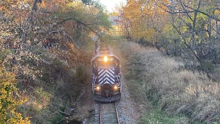 Great Lakes Central Railroad going north through Ithaca Michigan with 1 Tank car 10242024 [upl. by Shakti]