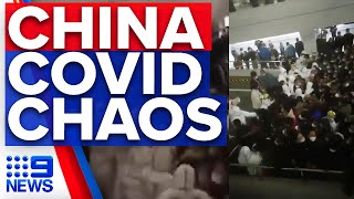 Chaos erupts at Shanghai Airport over COVID fears  9 News Australia [upl. by Janet]