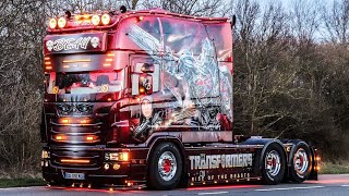 TRANSPORTS BEAU TRANSFORMERS SCANIA 4SERIE LONGLINE V8 VERY LOUD FULL FKM PACKAGE ONBOARD [upl. by Allerus542]