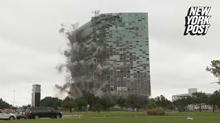 WATCH Hurricanedamaged Hertz Tower implodes in Lake Charles Louisiana [upl. by Lorant65]