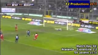 Serie A 20082009 day 30 Atalanta  Fiorentina 12 Jovetic goal [upl. by Essirahc]