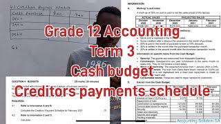 Grade 12 Accounting Term 3  Cash budget  Creditors payments Schedule Paper 2 [upl. by Alithea]