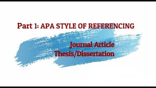 APA Style of Referencing Journal Article and Thesis [upl. by Elyac509]