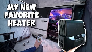 Winter Car Camping with New InstaFire Vesta Heater and Stove  Van Camping in Freezing Temperatures [upl. by Vasili]