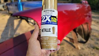 Lets Spray  CANDY RED over RUSTOLEUM Gold Metallic [upl. by Eanyl]