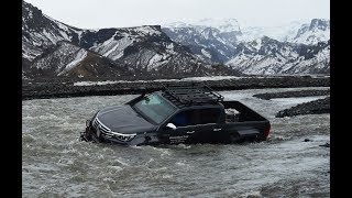 Toyota Hilux Arctic Trucks AT44 and AT38 offroad review on ice and snow Iceland [upl. by Sukramal174]